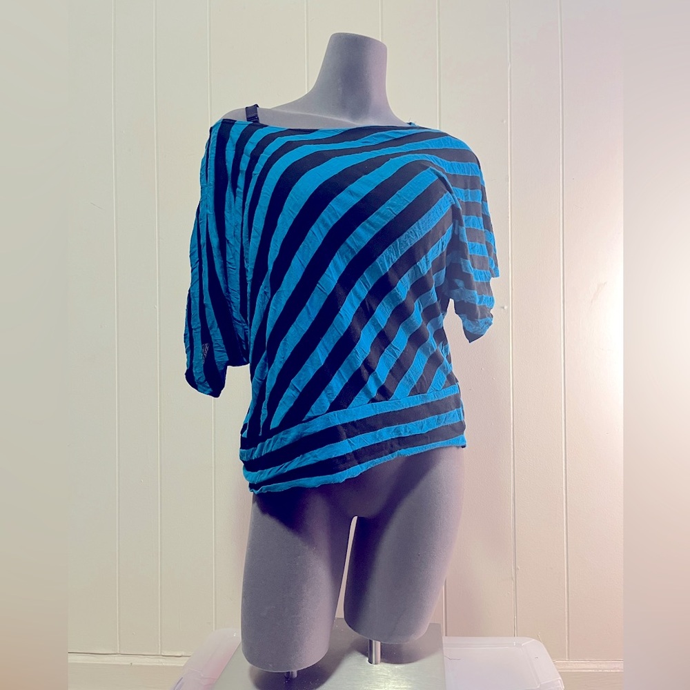 Black and Blue Off-the-Shoulder Blouse | Size L